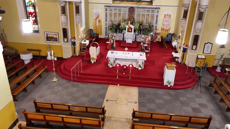 High angle interior of church